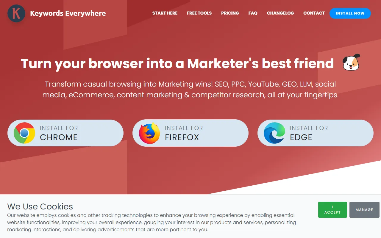 Keywords Everywhere website screenshot