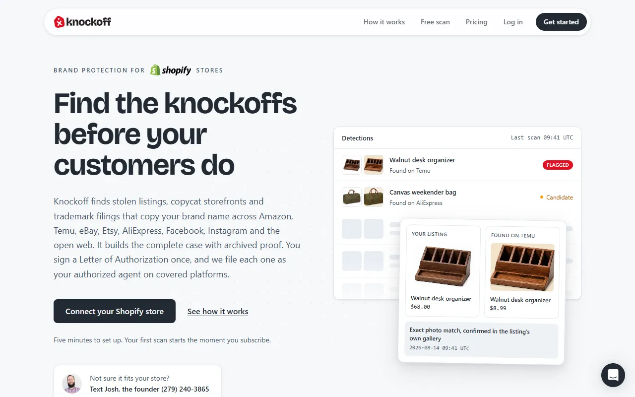 Knockoff website screenshot