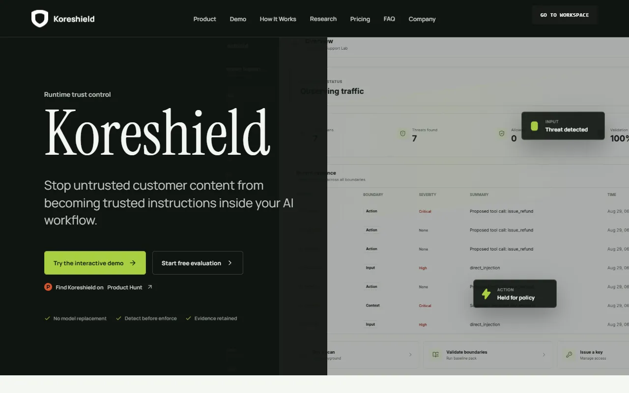 Koreshield website screenshot