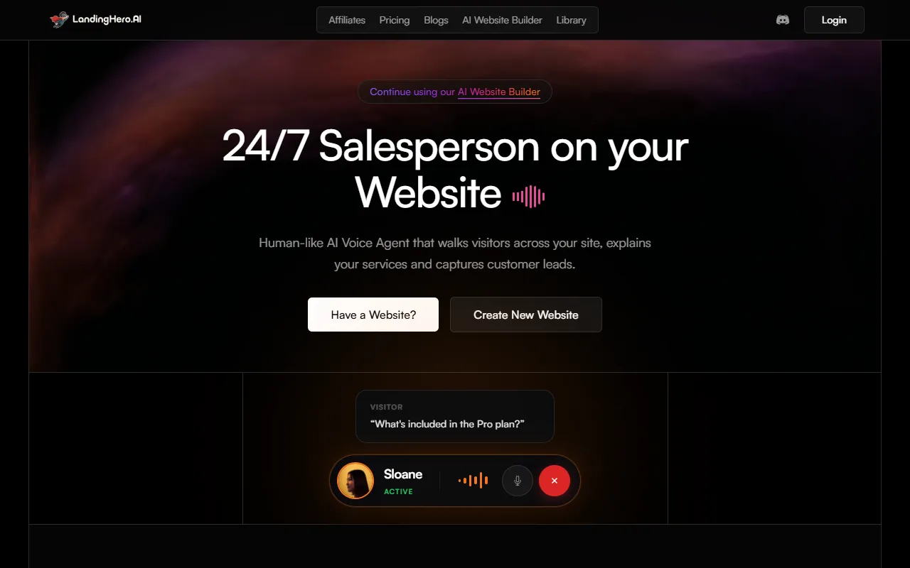 LandingHero AI website screenshot