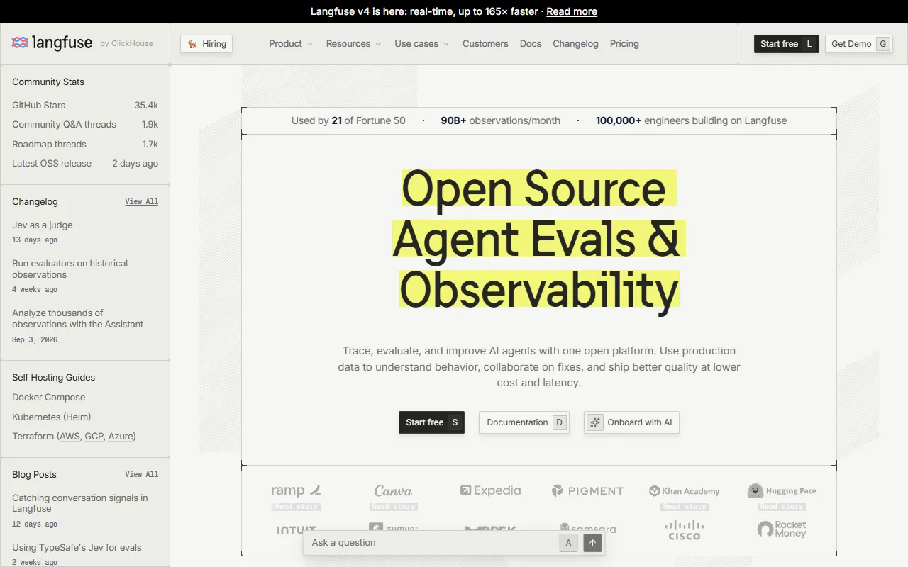 Langfuse website screenshot