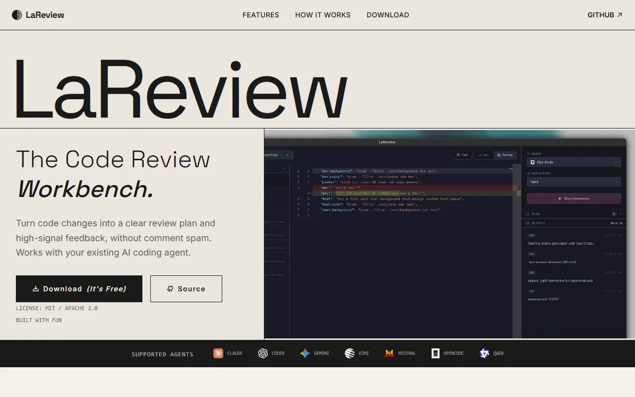 LaReview website screenshot