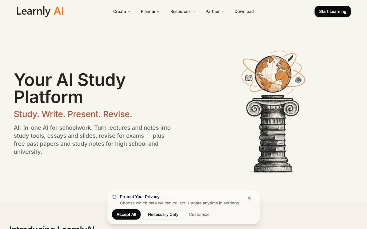 Learnly AI website screenshot