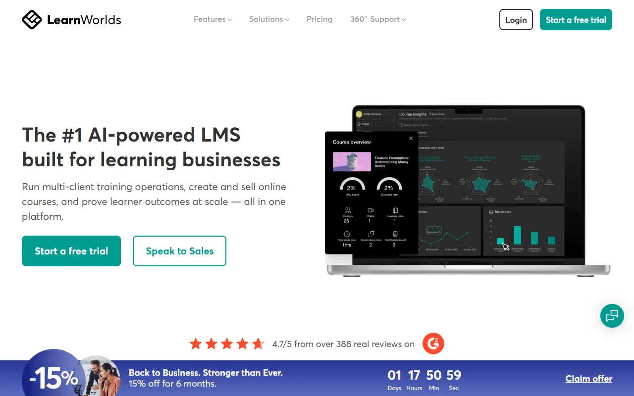 LearnWorlds AI website screenshot