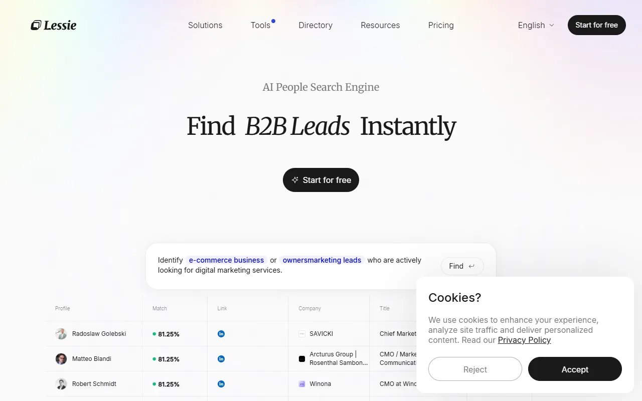 Lessie AI website screenshot