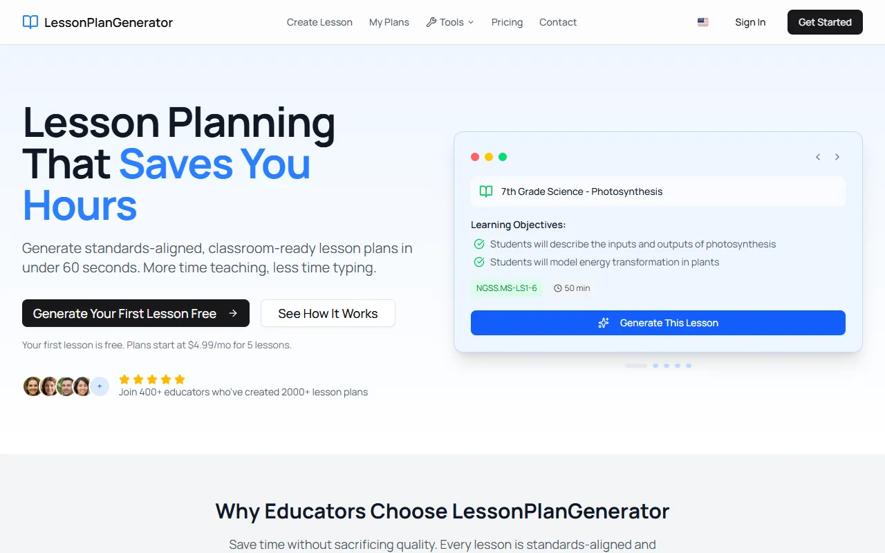 Lesson Plan Generator website screenshot
