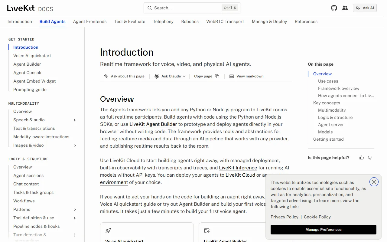 LiveKit Agents website screenshot