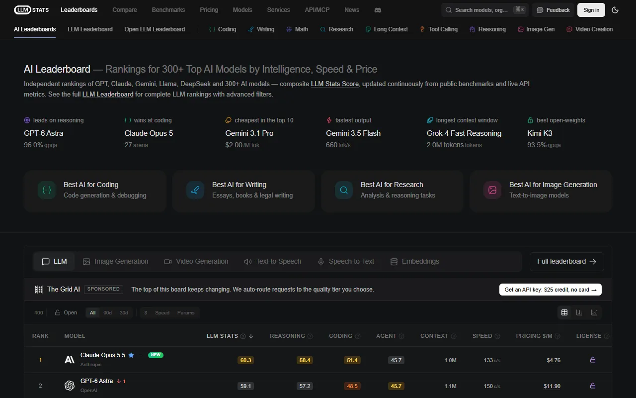 LLM Stats website screenshot