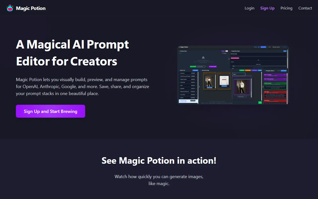 Magic Potion website screenshot