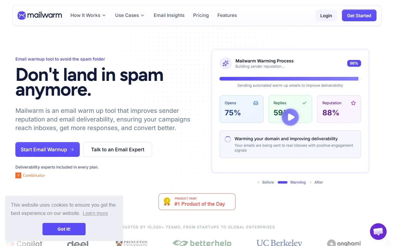 Mailwarm website screenshot