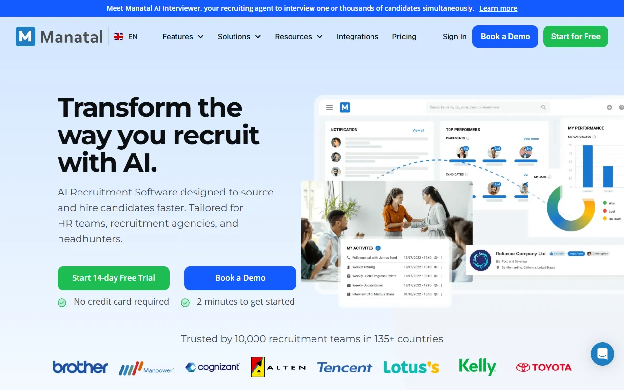 Manatal website screenshot