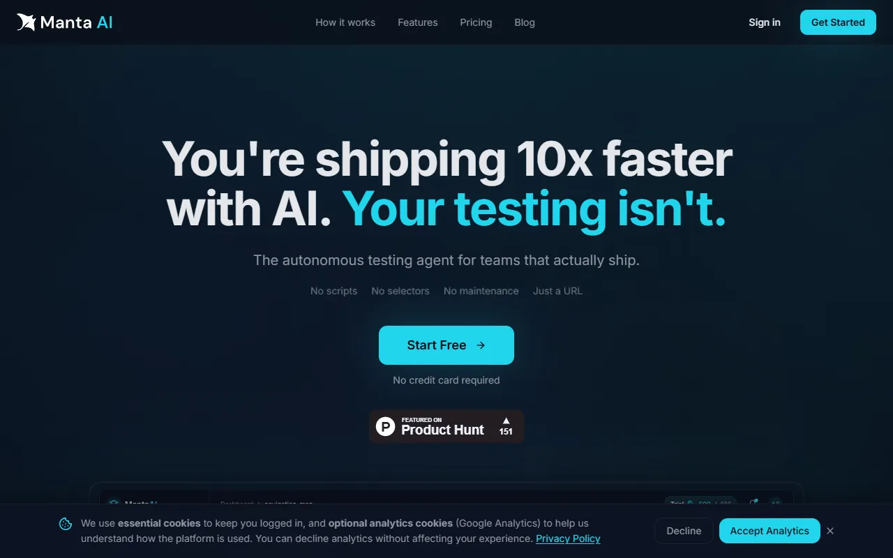 Manta AI website screenshot