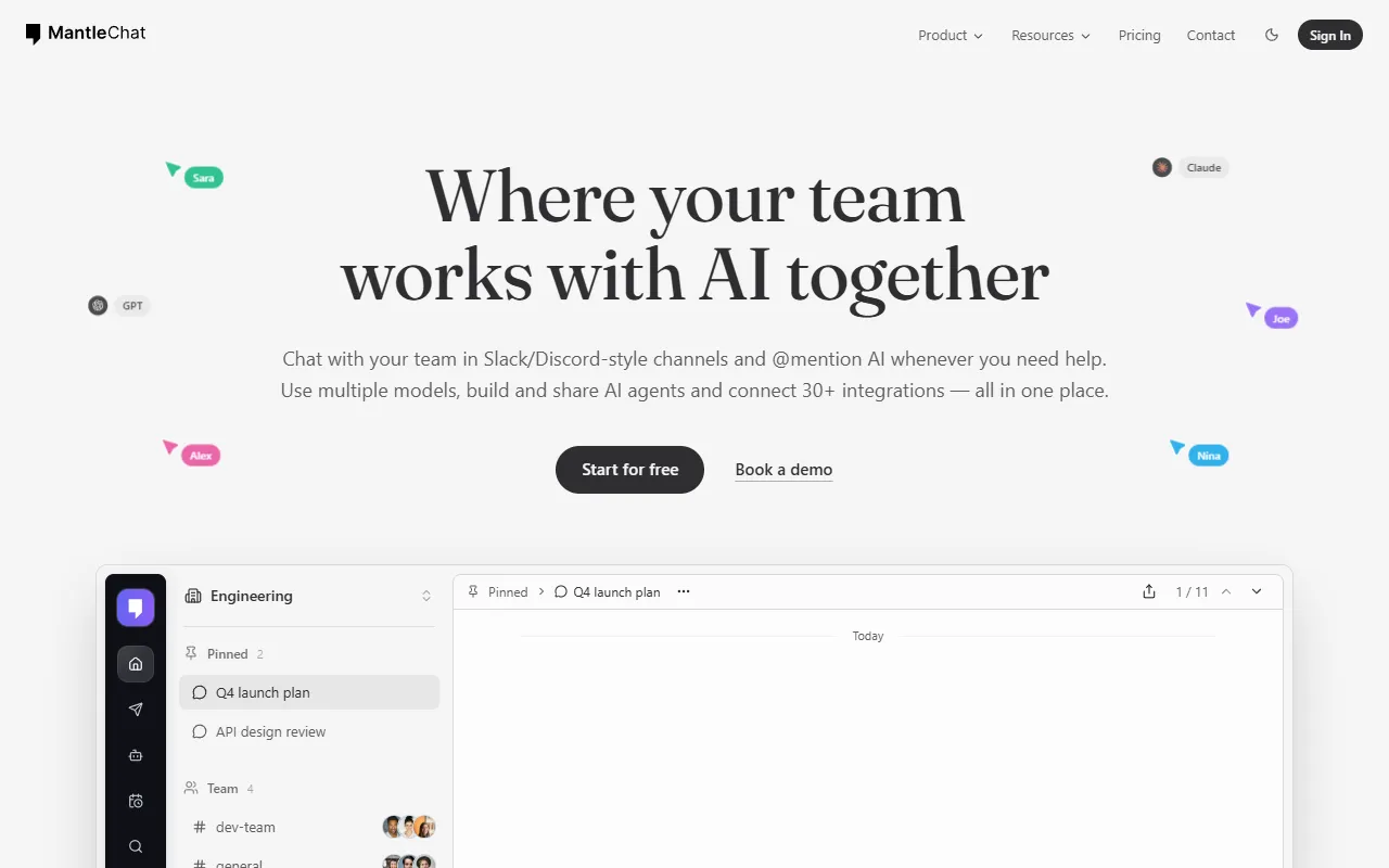 Mantle Chat website screenshot