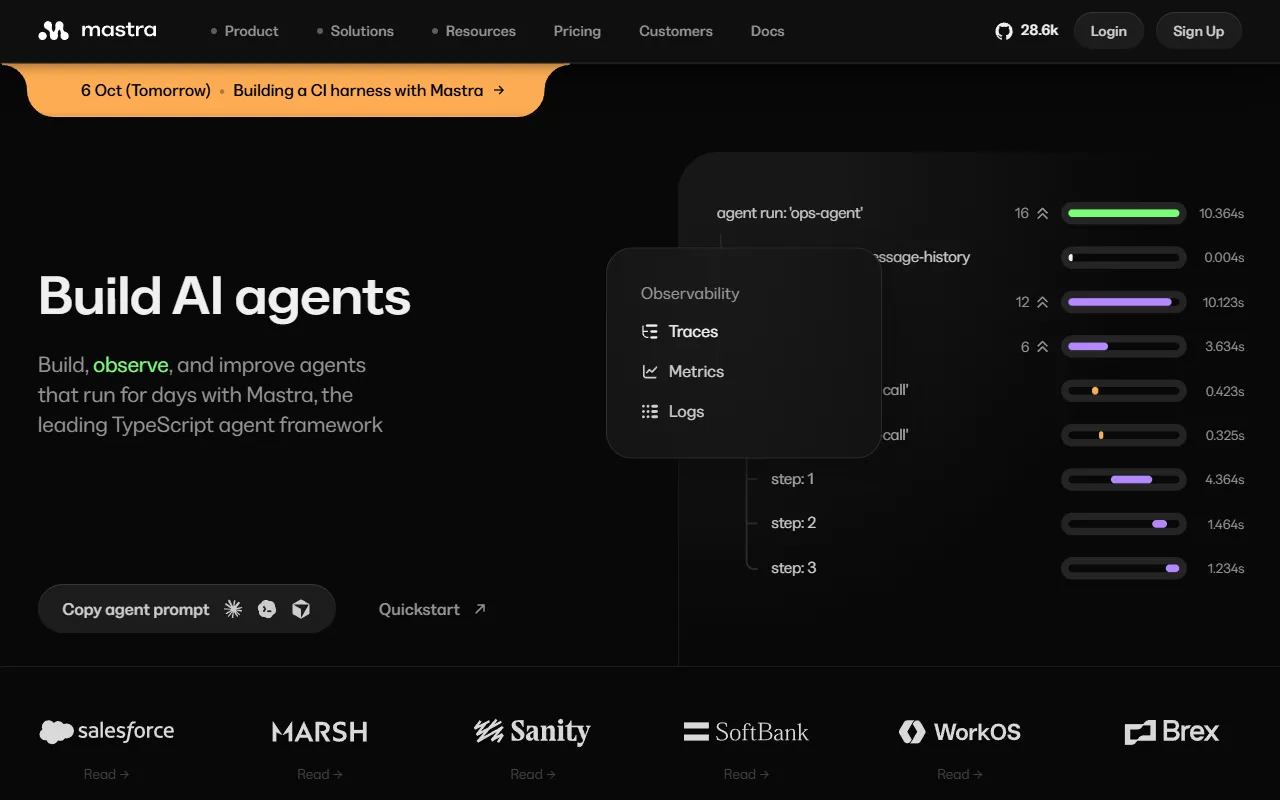 Mastra website screenshot