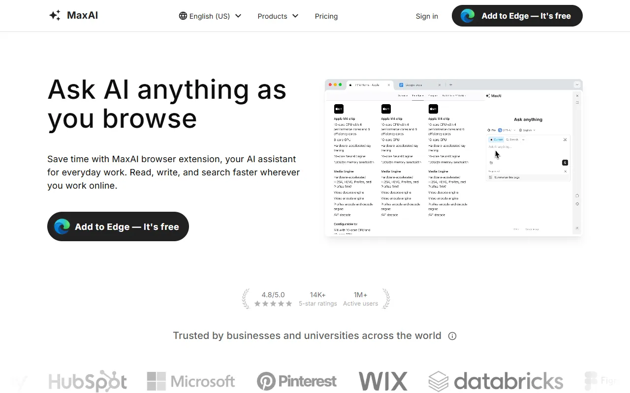 MaxAI website screenshot
