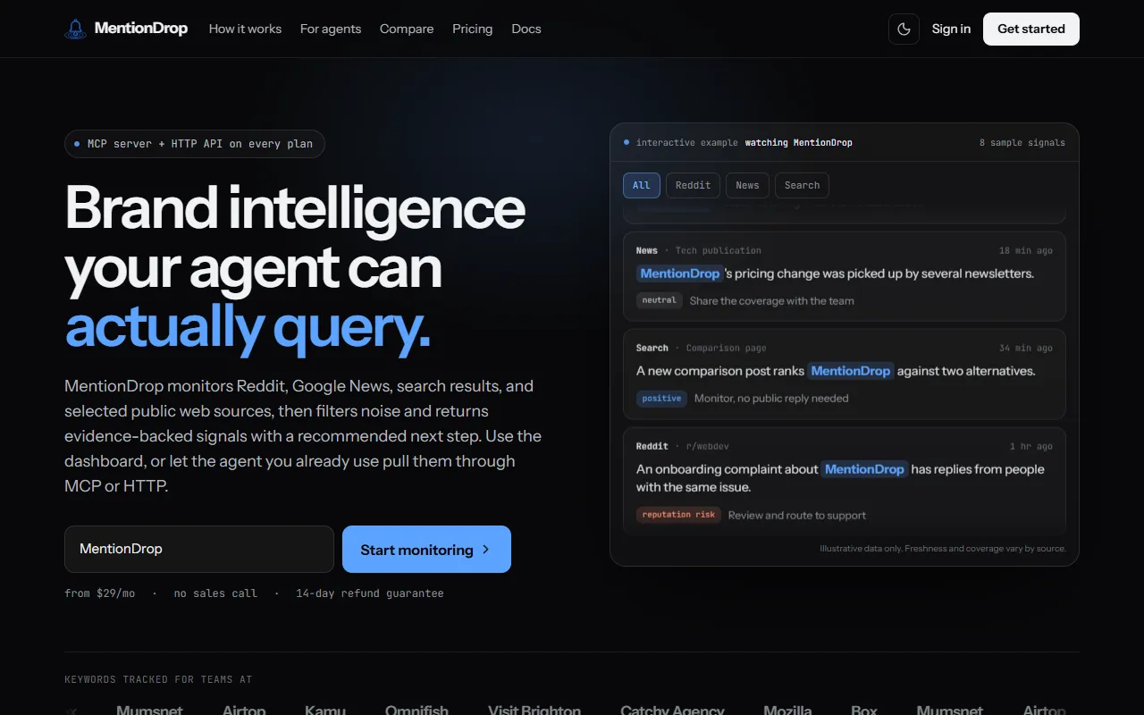MentionDrop website screenshot
