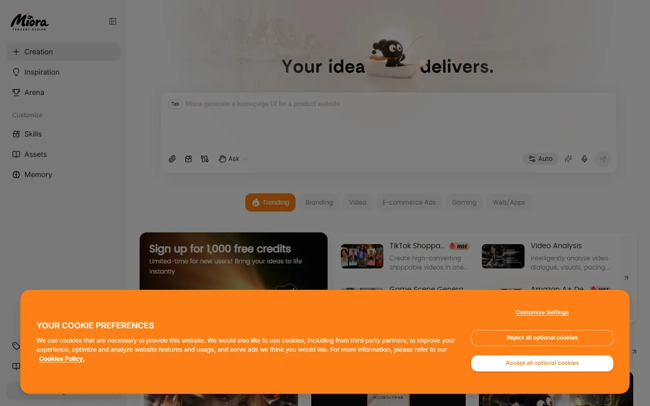 Miora website screenshot