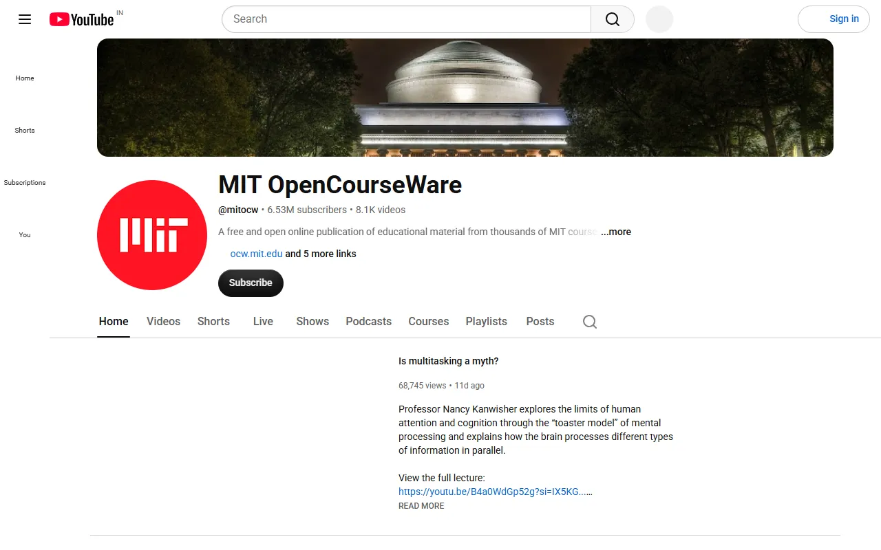 MIT OpenCourseWare website screenshot