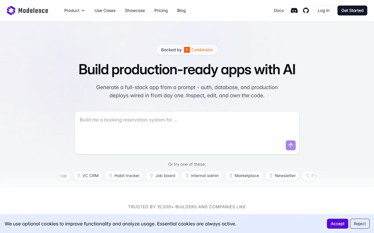 Modelence App Builder website screenshot