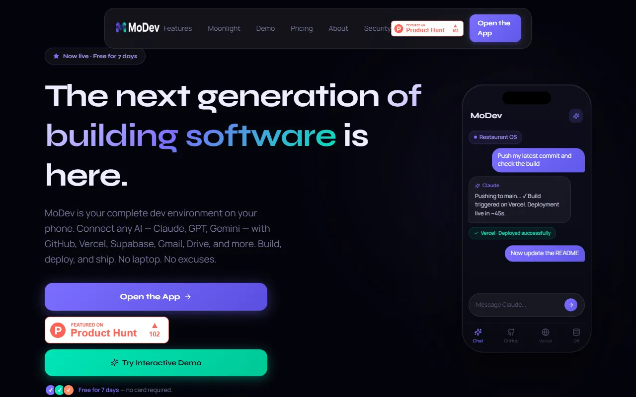 MoDev website screenshot