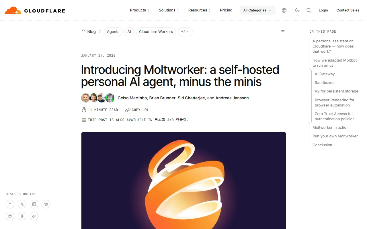 Moltworker website screenshot
