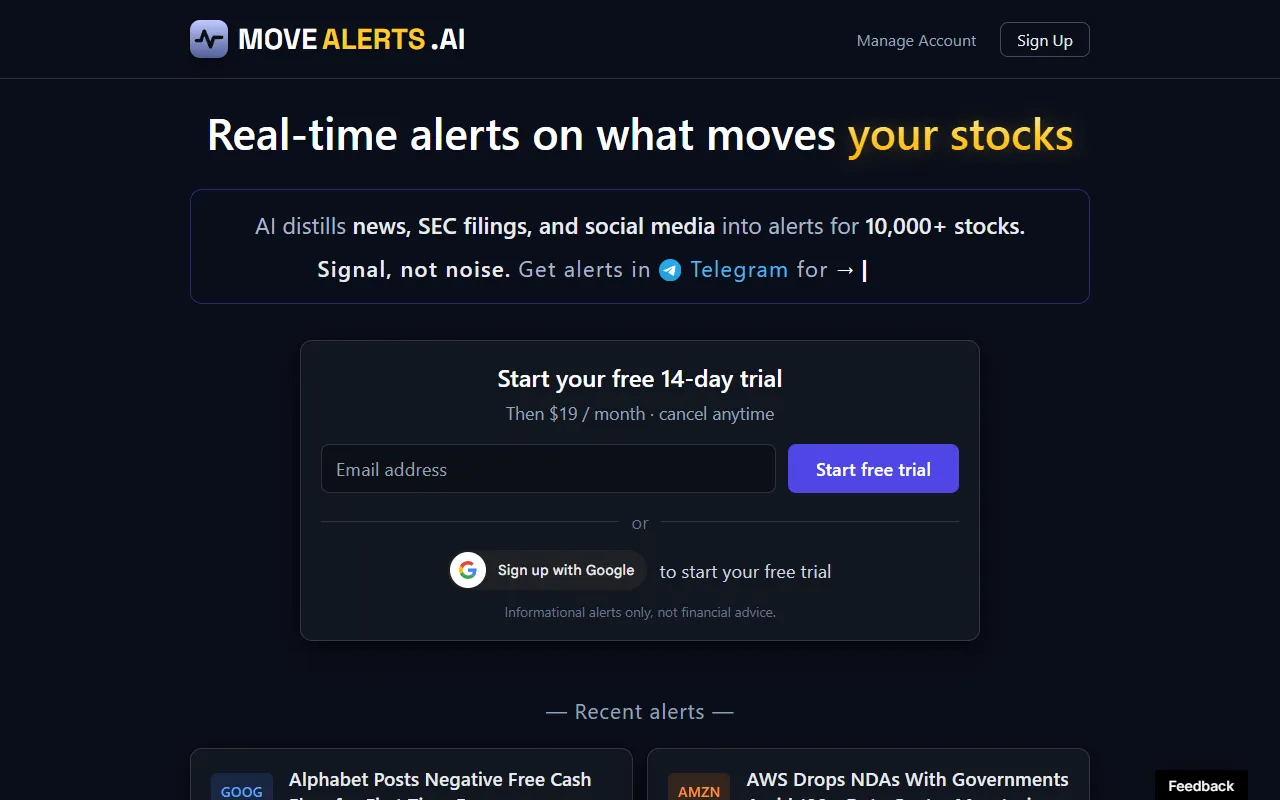 MoveAlerts.ai website screenshot