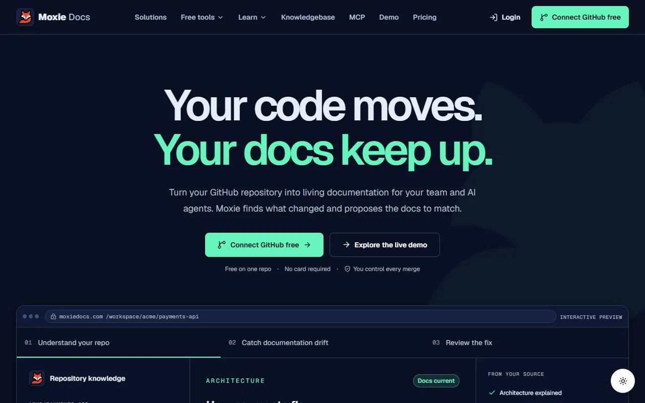 Moxie Docs website screenshot