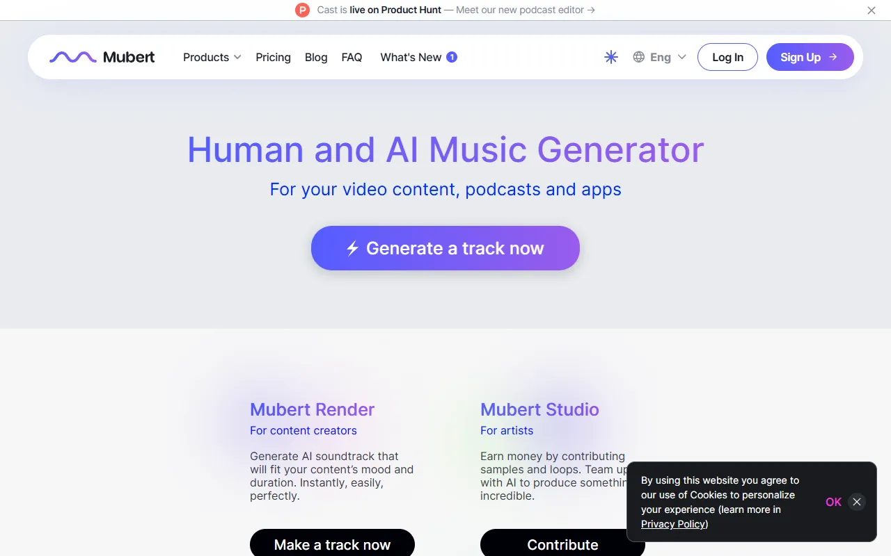 Mubert website screenshot