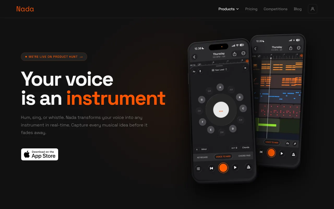 Nada website screenshot