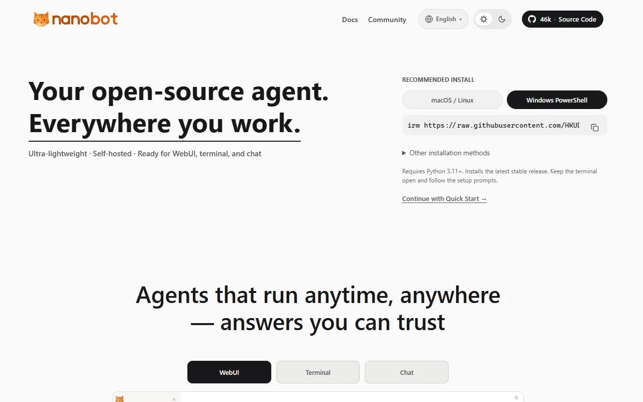 nanobot website screenshot