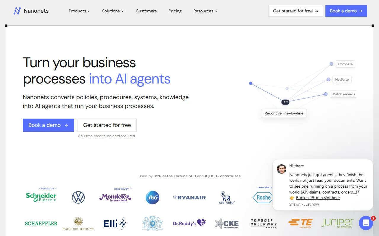 Nanonets website screenshot