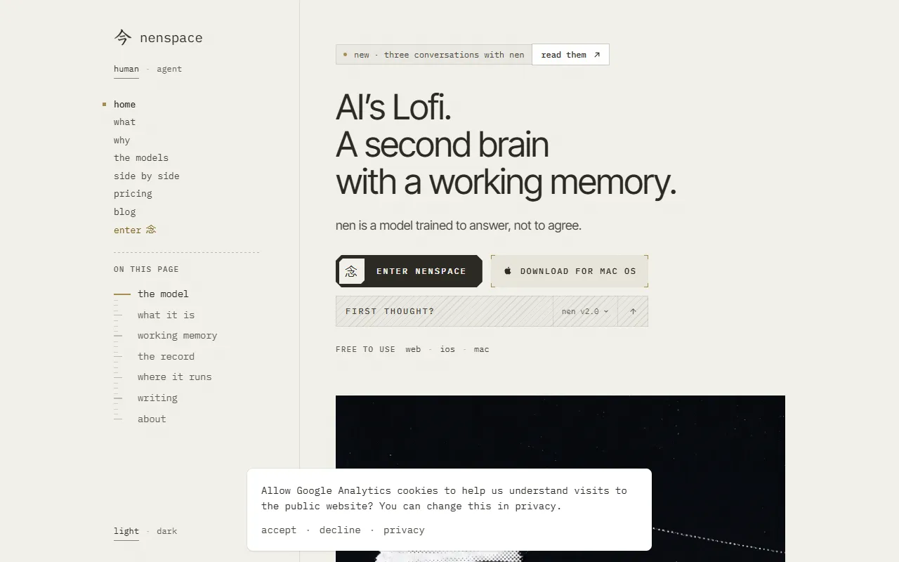 nenspace website screenshot