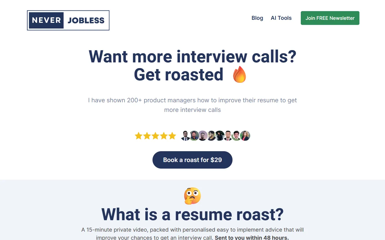 Never Jobless LinkedIn Message Generator website screenshot
