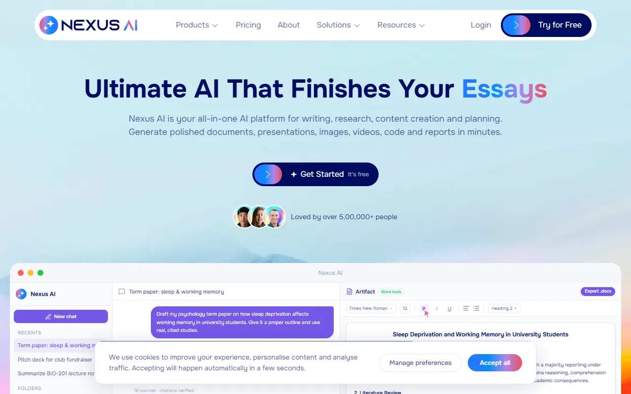 Nexus AI website screenshot