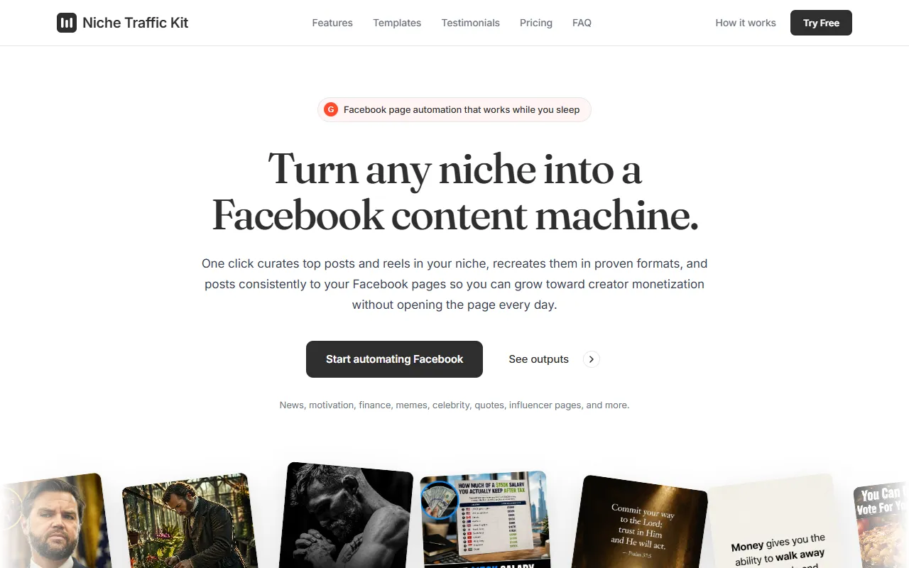 Niche Traffic Kit website screenshot