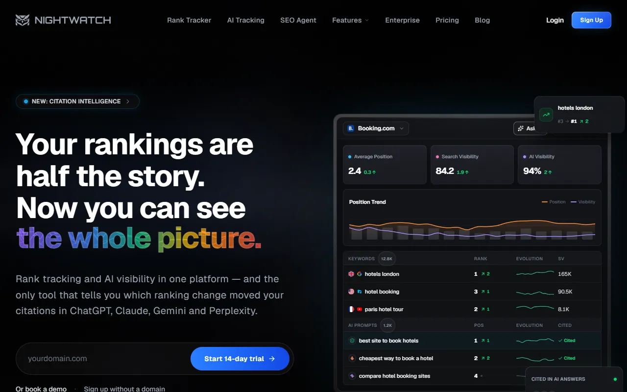 Nightwatch AI Tracking website screenshot