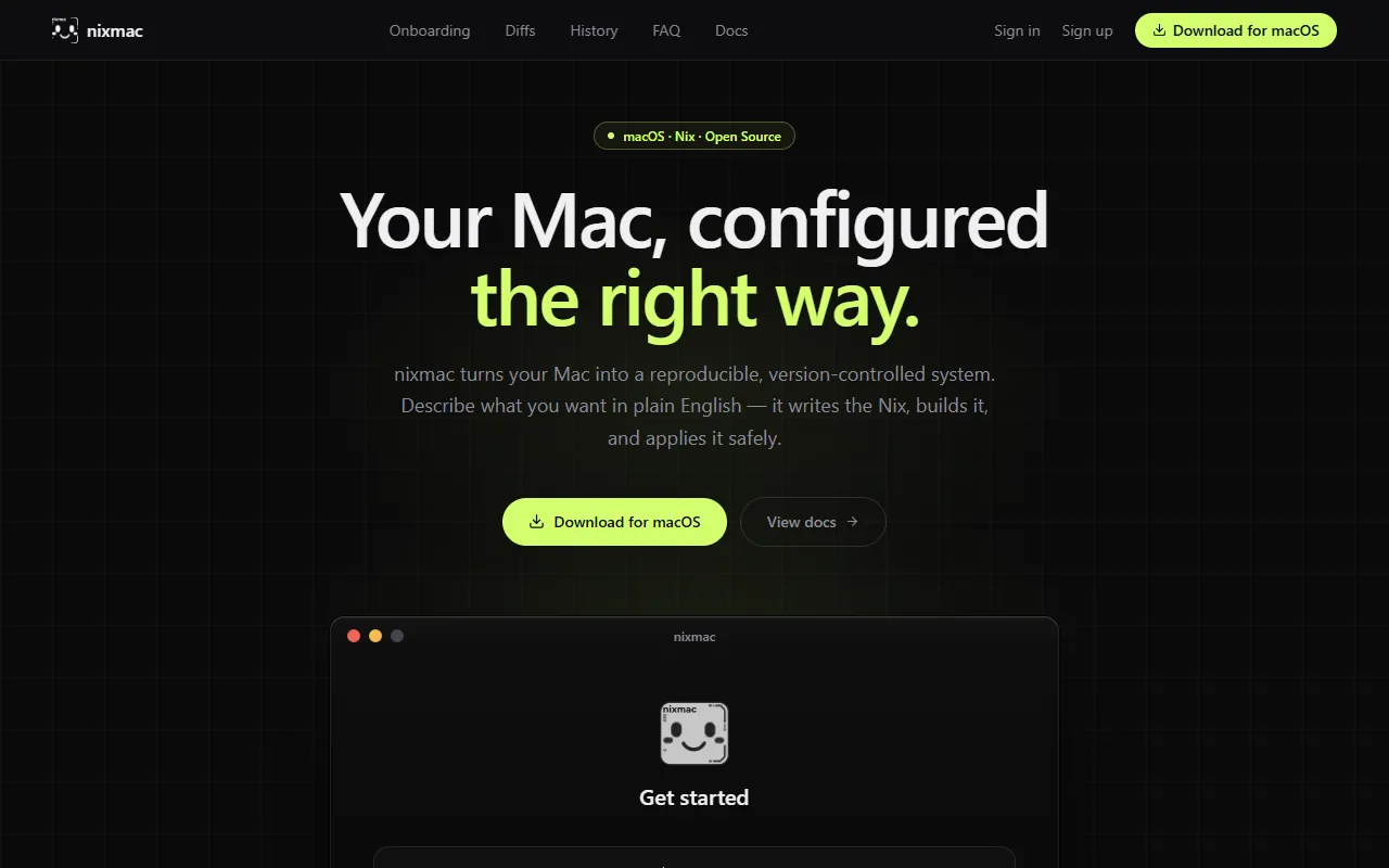 Nixmac website screenshot
