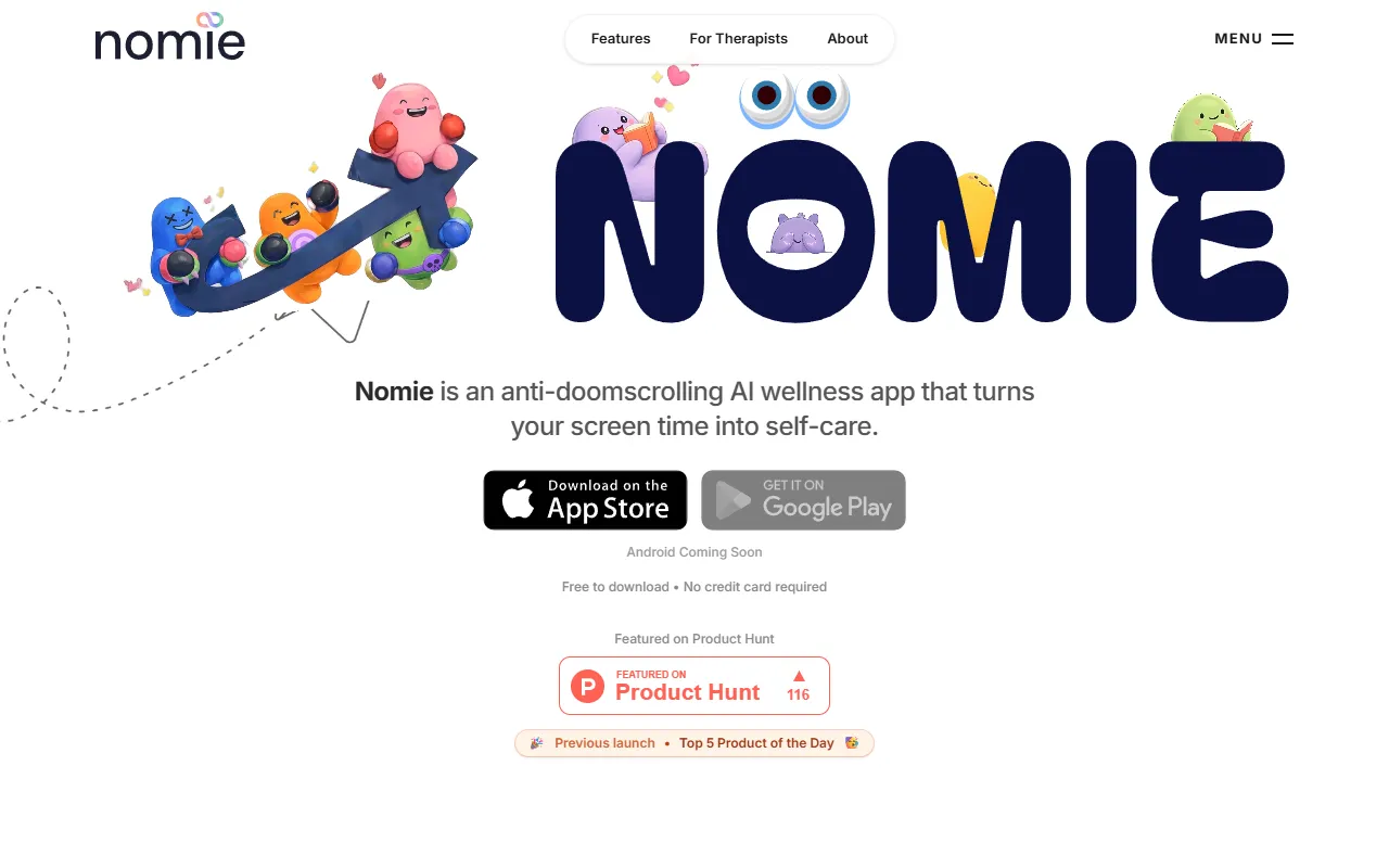 Nomie website screenshot