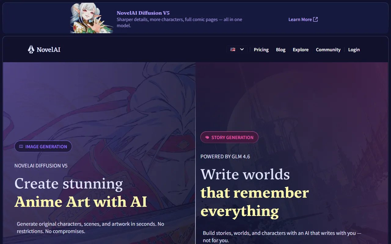 NovelAI website screenshot