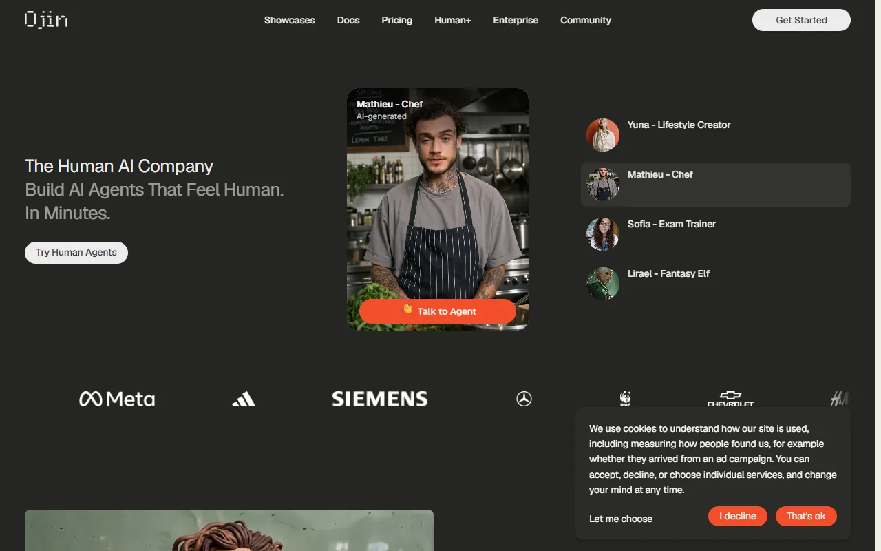 Ojin website screenshot