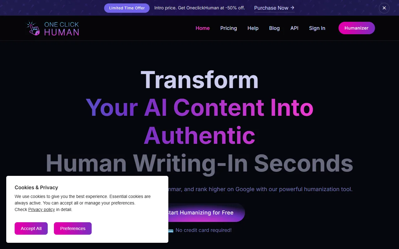 One Click Human website screenshot