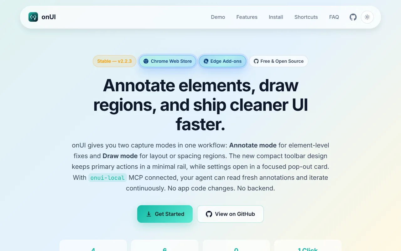 onUI website screenshot