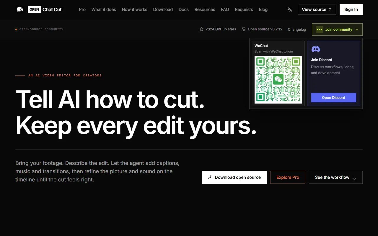 OpenChatCut website screenshot