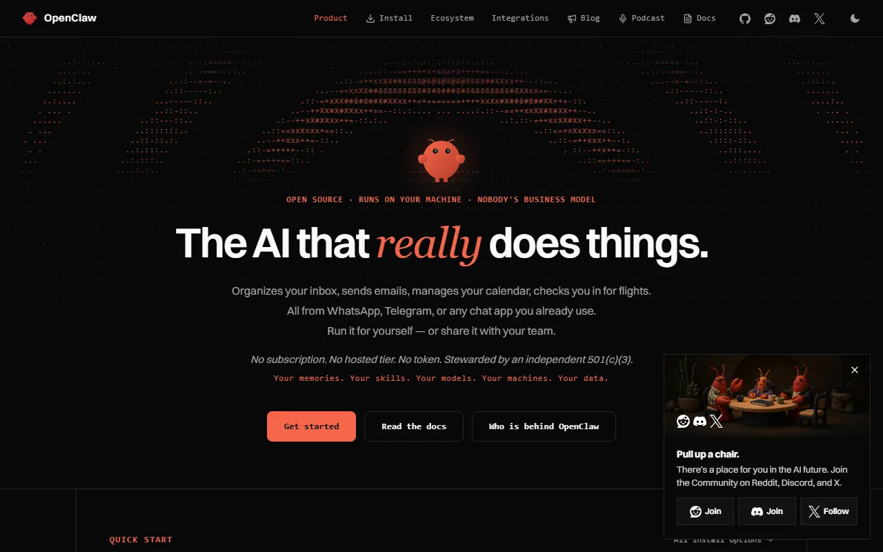 OpenClaw website screenshot
