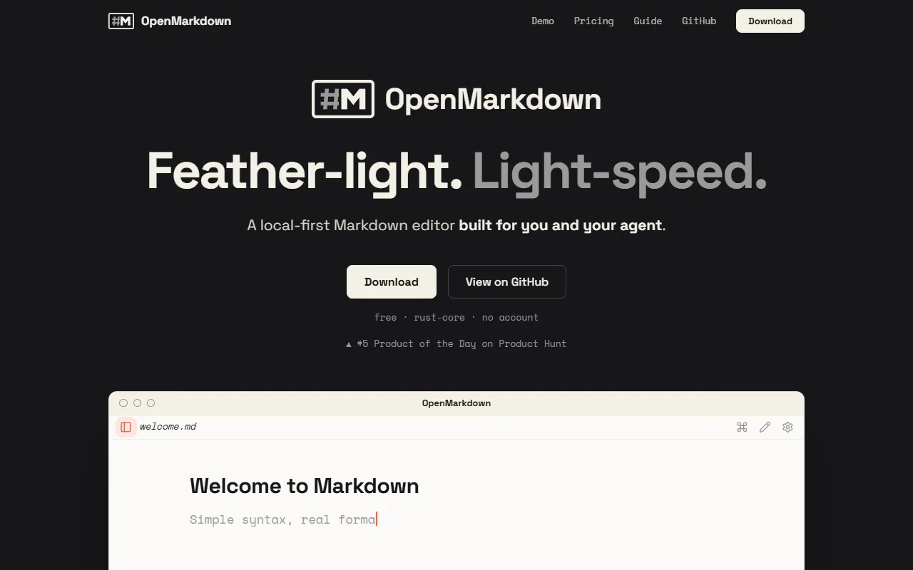 OpenMarkdown website screenshot