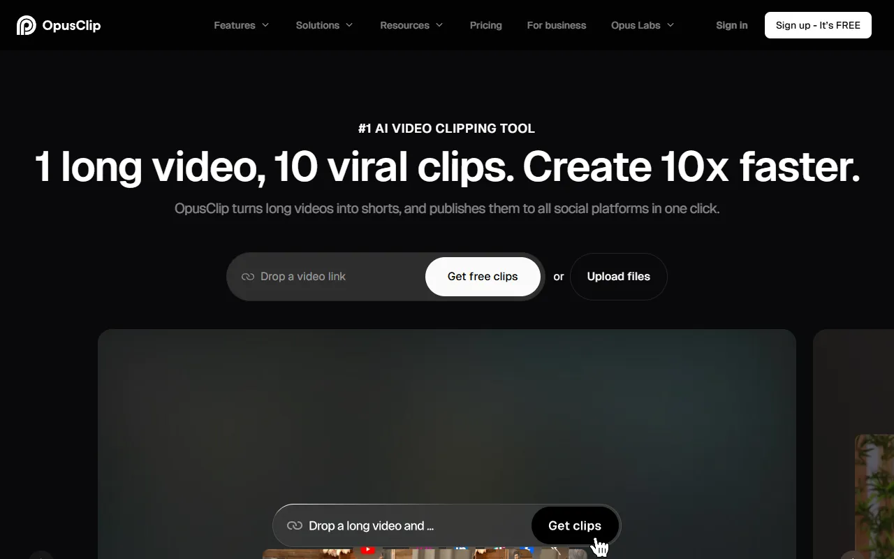 OpusClip website screenshot