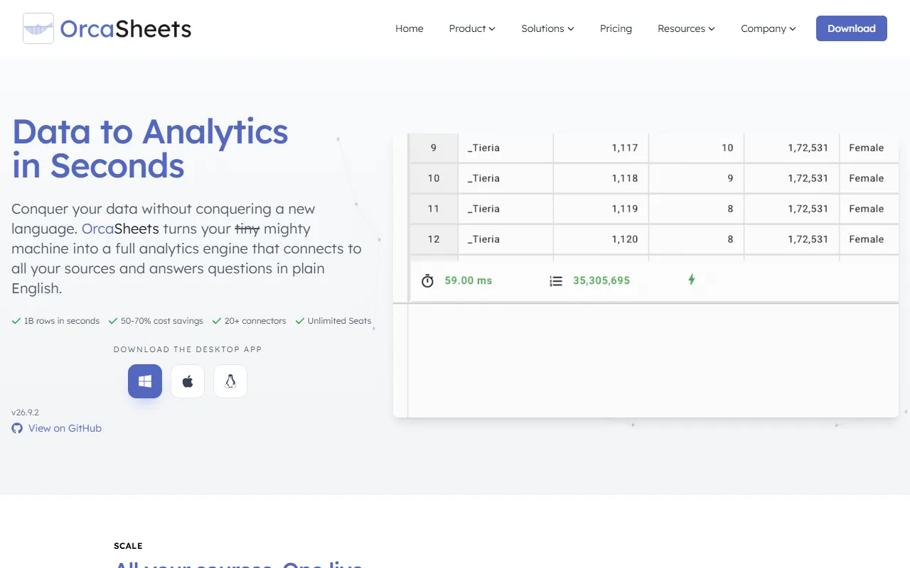 OrcaSheets website screenshot