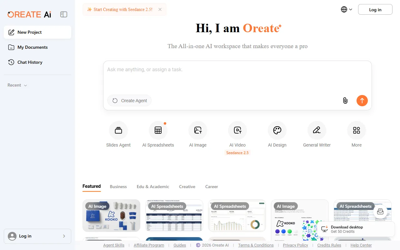 Oreate AI website screenshot