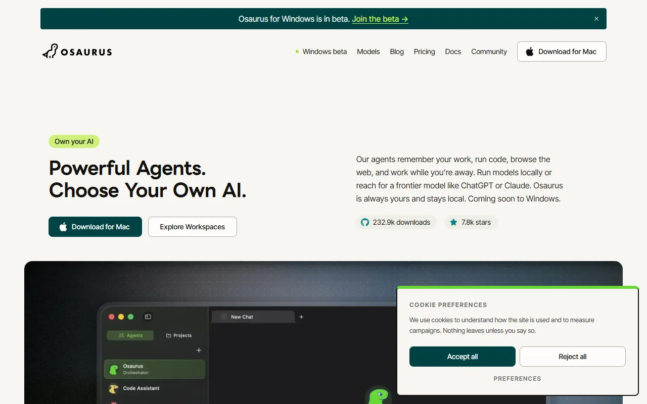 Osaurus website screenshot