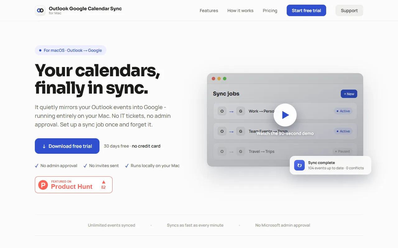 Outlook Google Calendar Sync for Mac website screenshot